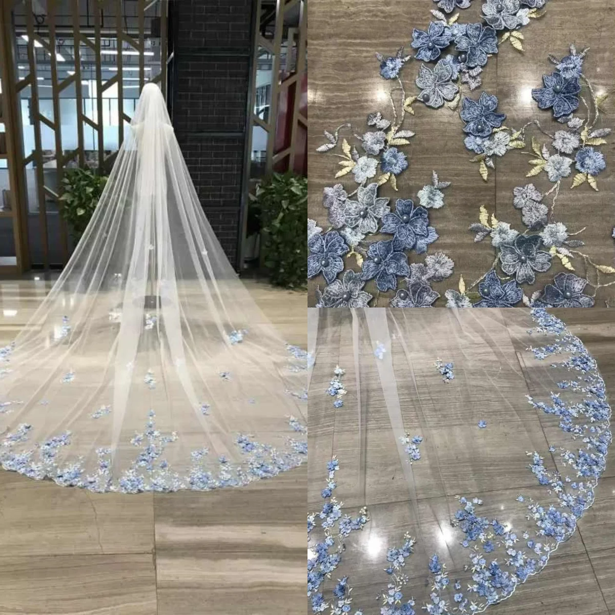 

Милая 3D свадебная фата с аппликацией из жемчуга, однослойная фата в соборе, свадебная фата с аппликацией по краям, аксессуары для невесты по индивидуальному заказу