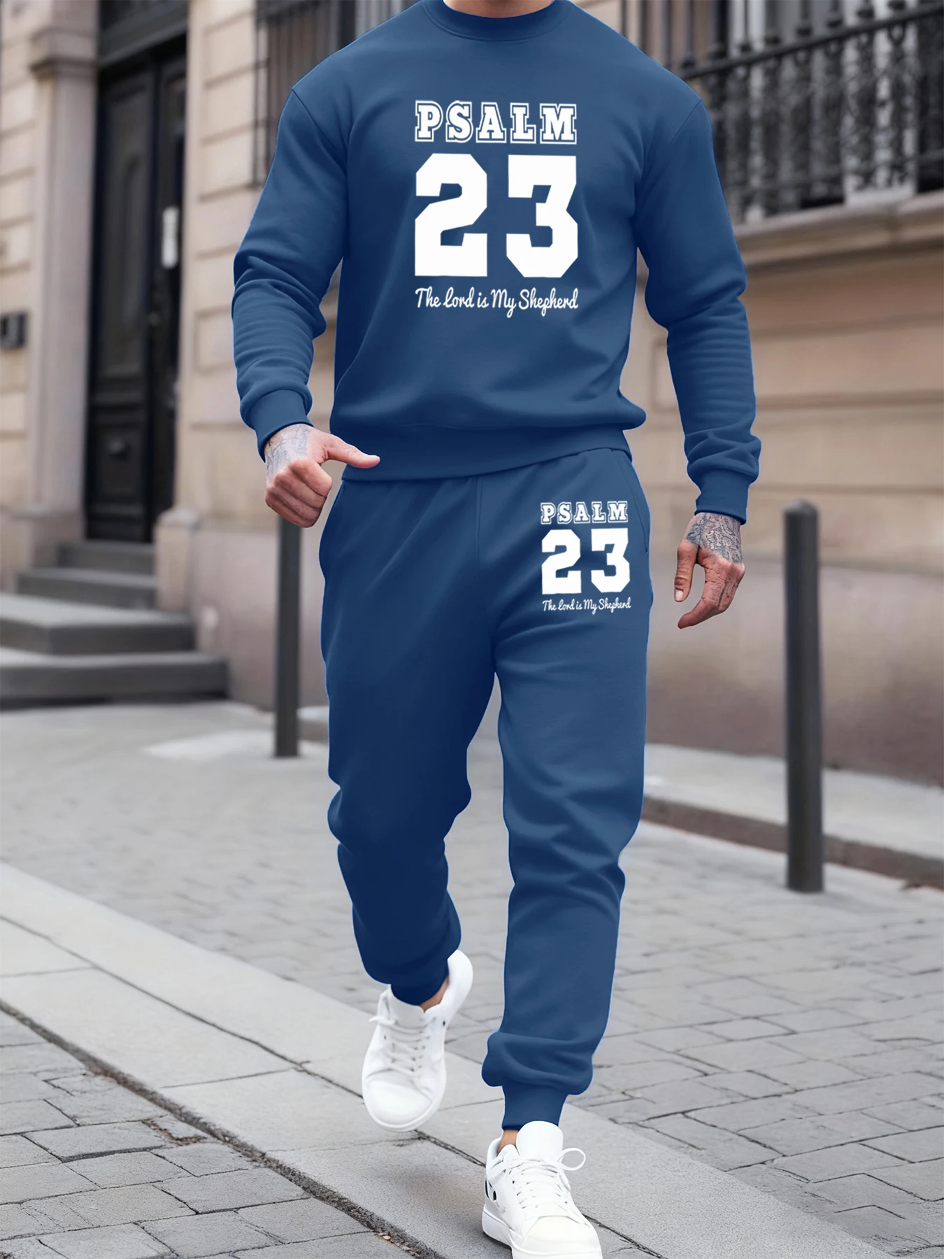 

Psalm Number 23 Pattern Male Autumn Winter Pullovers Sweatpants Sets Fleece Soft Fashion Sweatshirts Casual Daily Long Pants