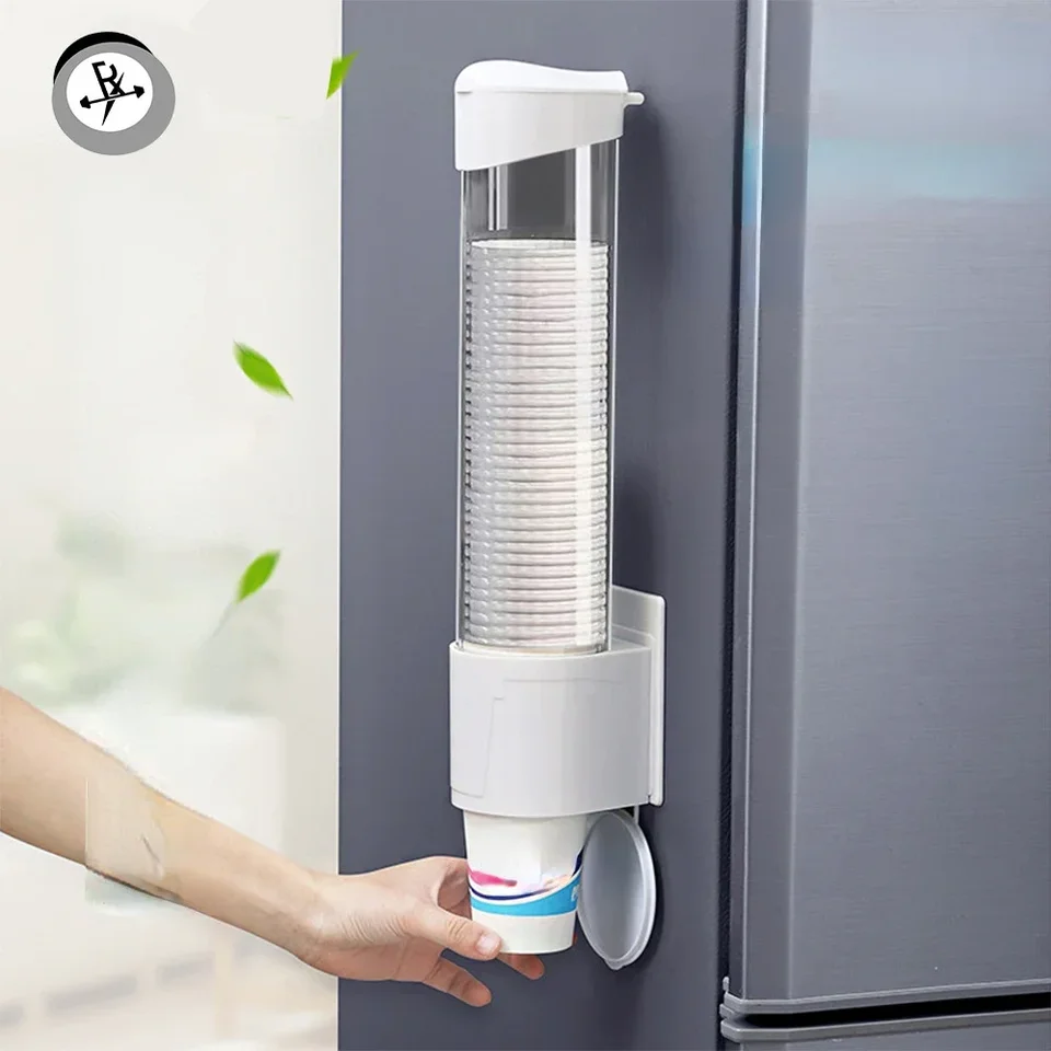 Distributeur de gobelets en papier jetables, porte-gobelet en plastique pour distributeur d'eau, support de rangement de gobelets automatique mural, conteneur de gobelets  13
