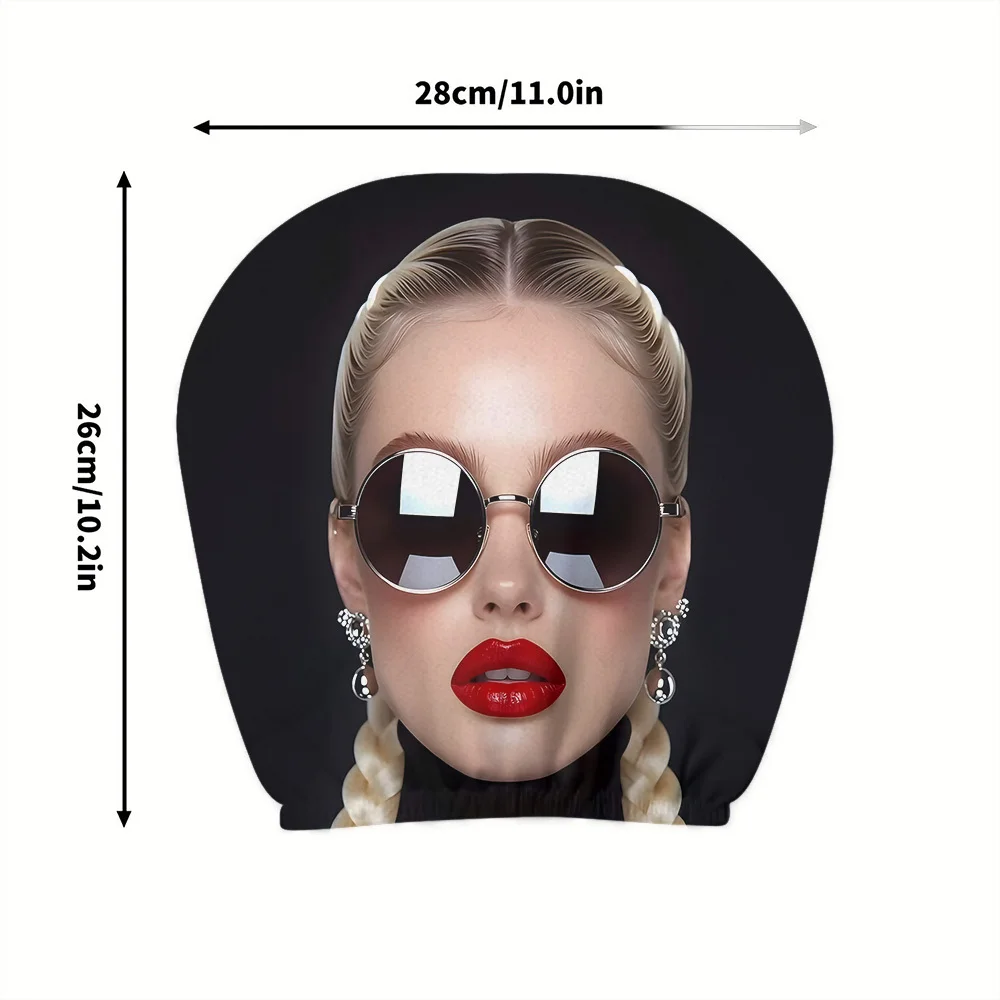 2pcs Vintage Glasses with Red-Lipped Lady Print Car Headrest Covers Interior Decoration Easy To Install and Wash