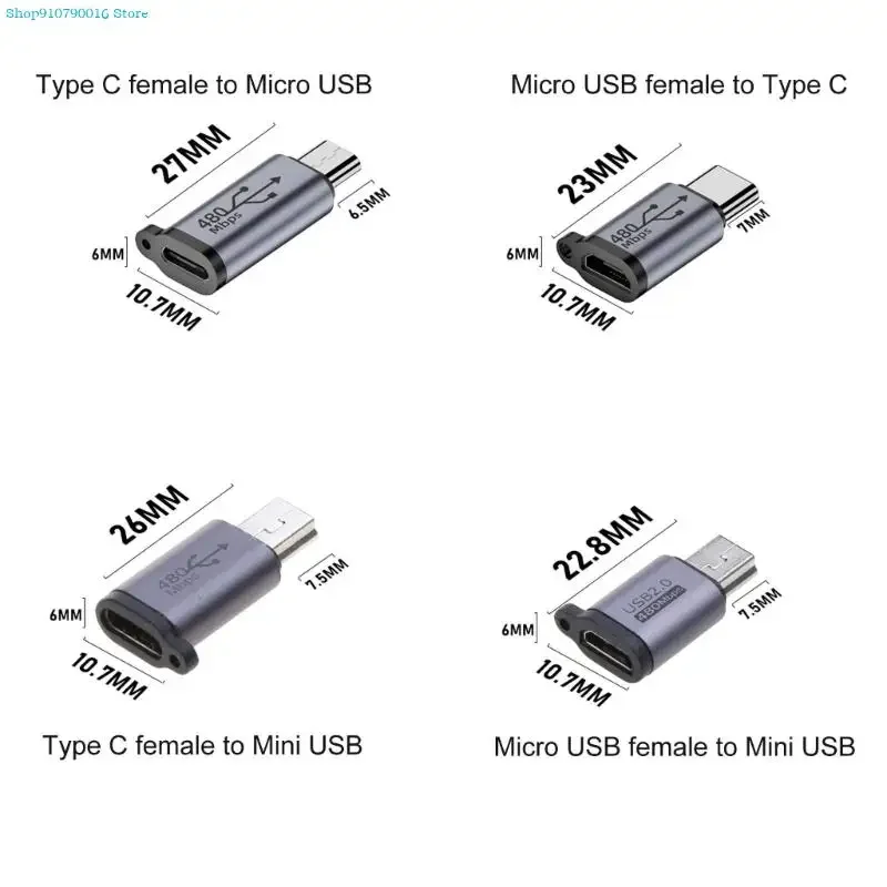 Micro USB в мини-USB Type-C Adapter Женский до микро-USB Мужской конвертер разъем алюминиевый сплав