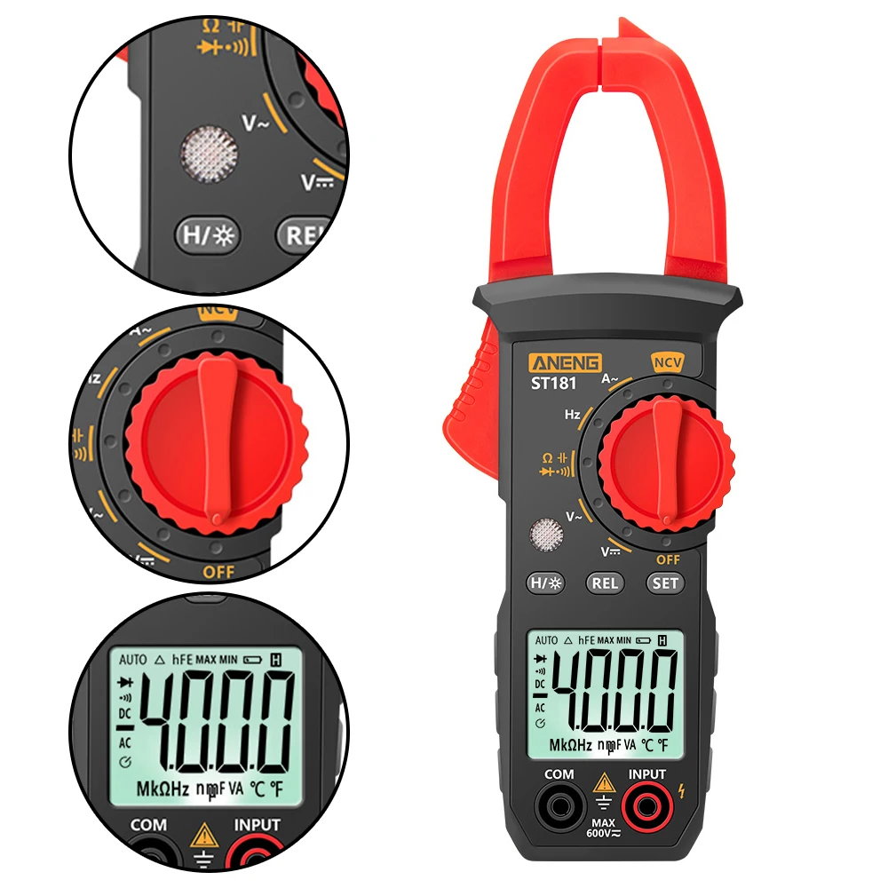 Ammeter Voltage Tester DC/AC Current Multimeter Digital Clamp Meter 4000 Counts Car Amp Hz Capacitance NCV Ohm Test ST181