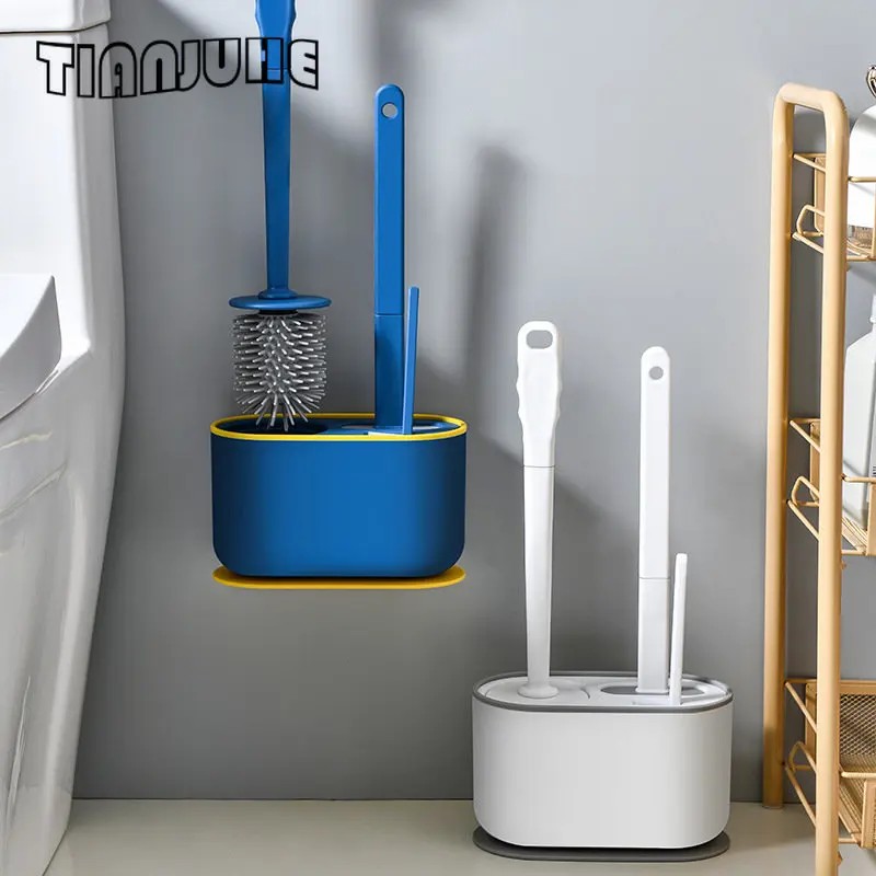 

Toilet Brush and Holder Set for Bathroom Flexible Toilet Bowl Brush Head with Silicone Bristles for Storage and Organization