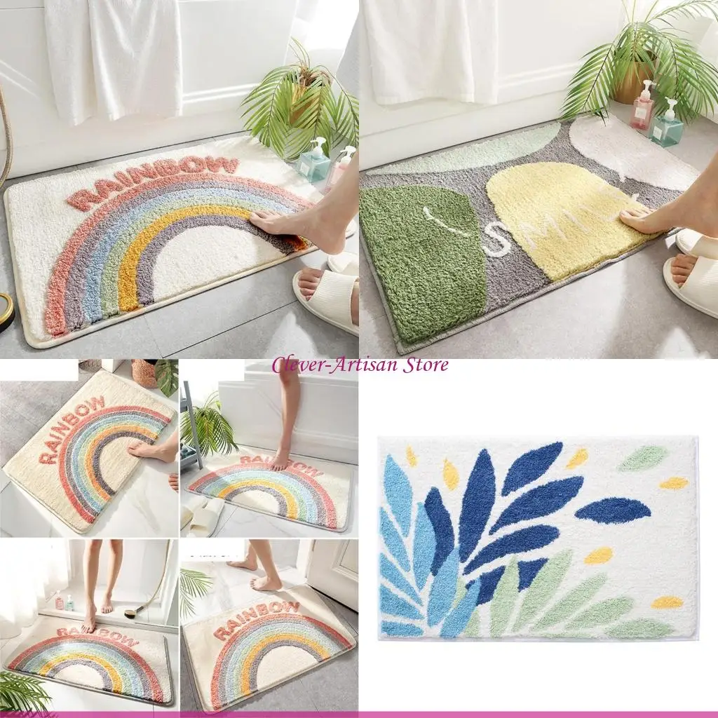 

E06B Радужный лохматый коврик для ванной и туалета, коврик для ванной комнаты, коврик для двери, нескользящий напольный коврик