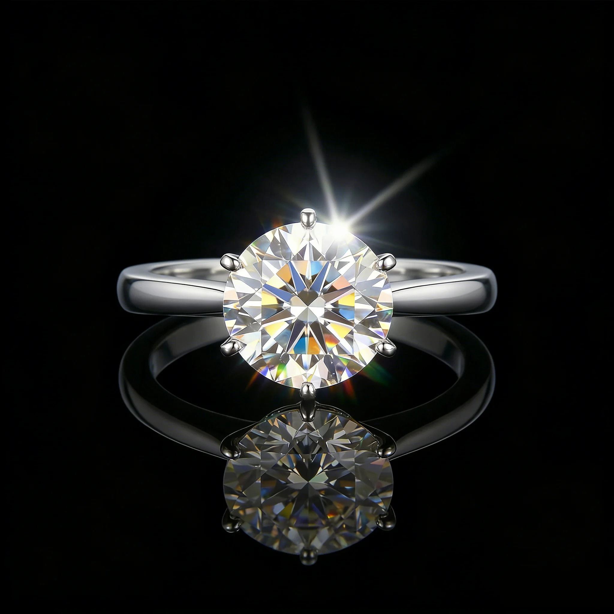 

Кольцо с 6 зубцами и круглым муассанитом 1 карат, серебро 925 пробы, цвет D, чистота VVS1, обручальное кольцо, ювелирный подарок, проходит тест на алмазном тестере