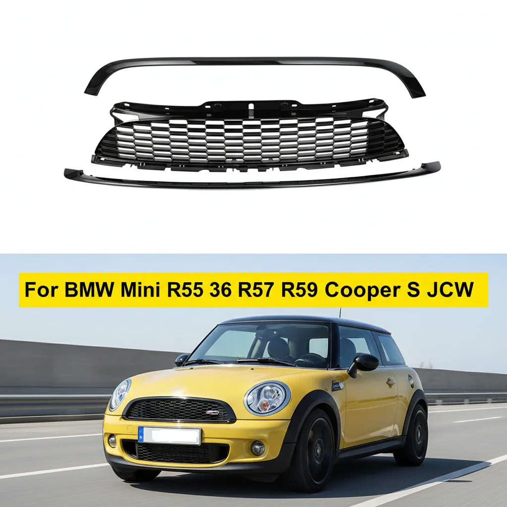 ABS Plastic Front Bumper Honeycomb Grille Mesh Gloss Black For Mini R55 R56 R57 R58 R59 Cooper S JCW ONLY