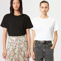Summer New North American Niche IS Letter Embroidery Embroidered Cotton Black and White Crew Neck Women's Short Sleeve T-Shirt