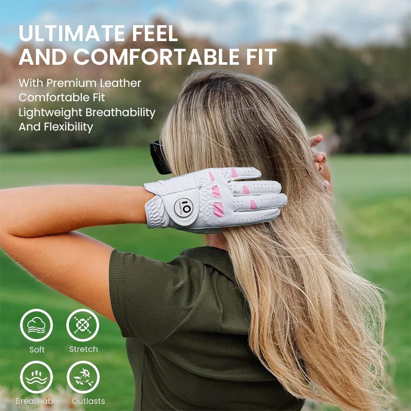 6 Pcs Rain Grip All Weather Womens Golf Gloves Ladies Left Hand Right Soft Cabretta Leather Glove with Ball Marker for Women image 4