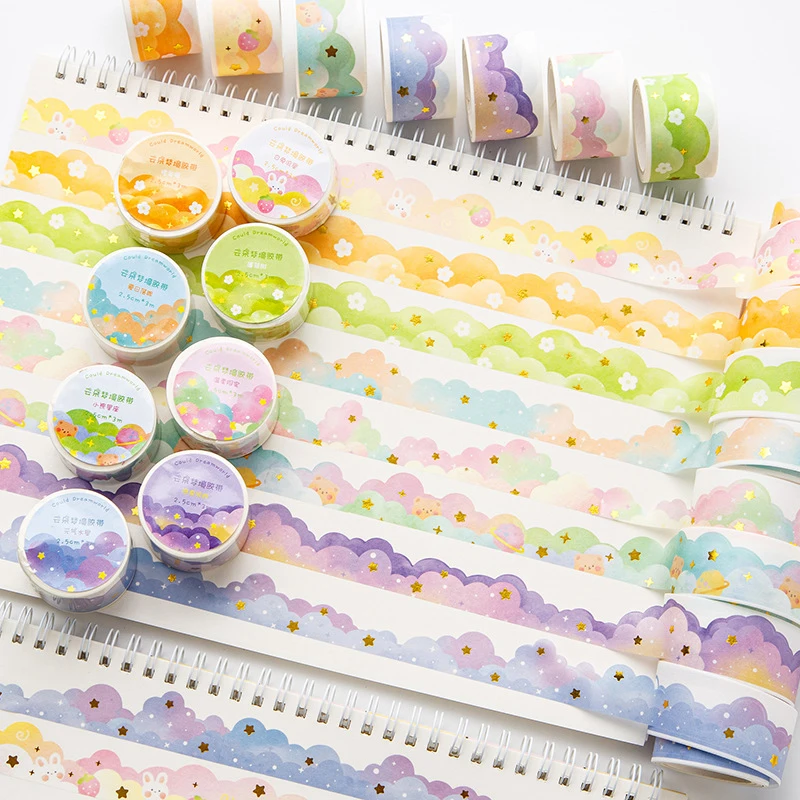 Washi Tape Dream Gradient Cloud Bronzing Film Handbook Sticker Kawaii Stationery DIY Adhesive Tape Journal Planner Decorations