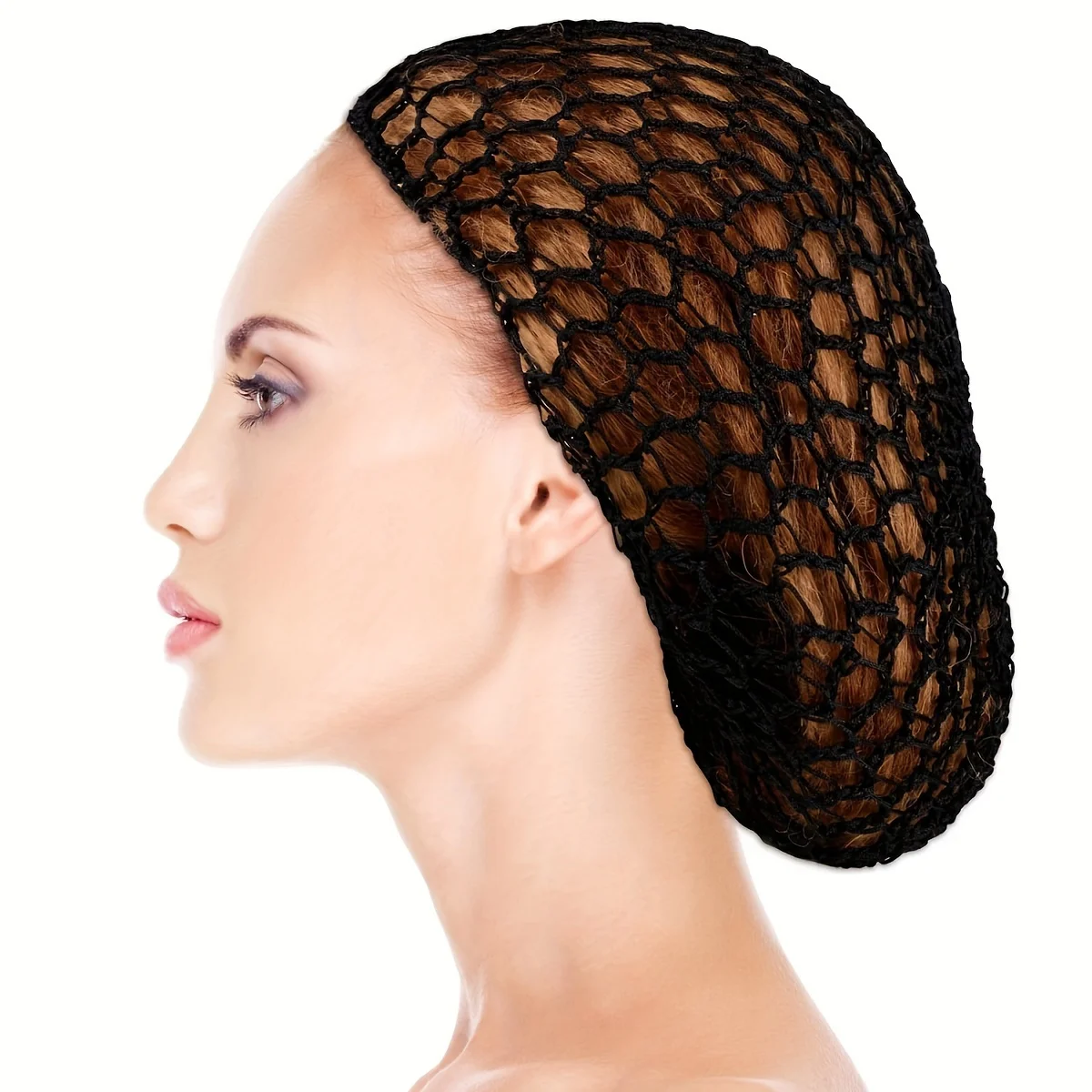 Women Full Head Crochet Mesh Hair Snood Black Elastic Hair Net Cap For Long Thick Hair Sleeping Wig Cover Hair Holder