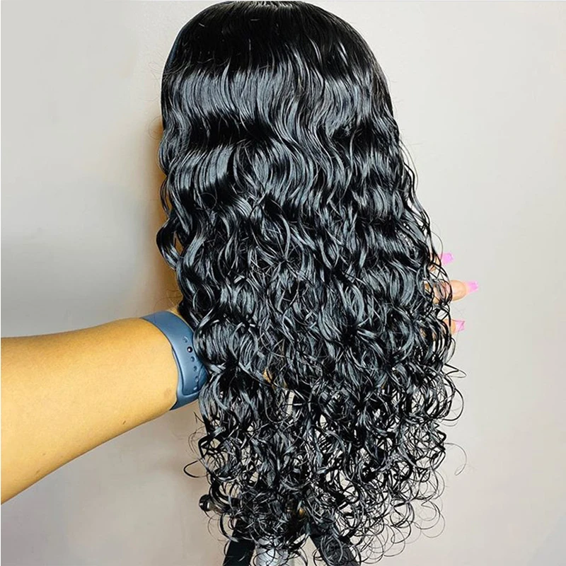 Peluca rizada larga y suave para mujer, pelo de bebé con malla frontal, color negro Natural, resistente al calor, sin pegamento, uso diario, 180de densidad, 26"