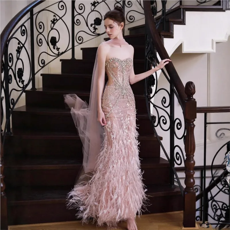 

A new haute couture fishtail toasting pink dress with heavy industrial feel
