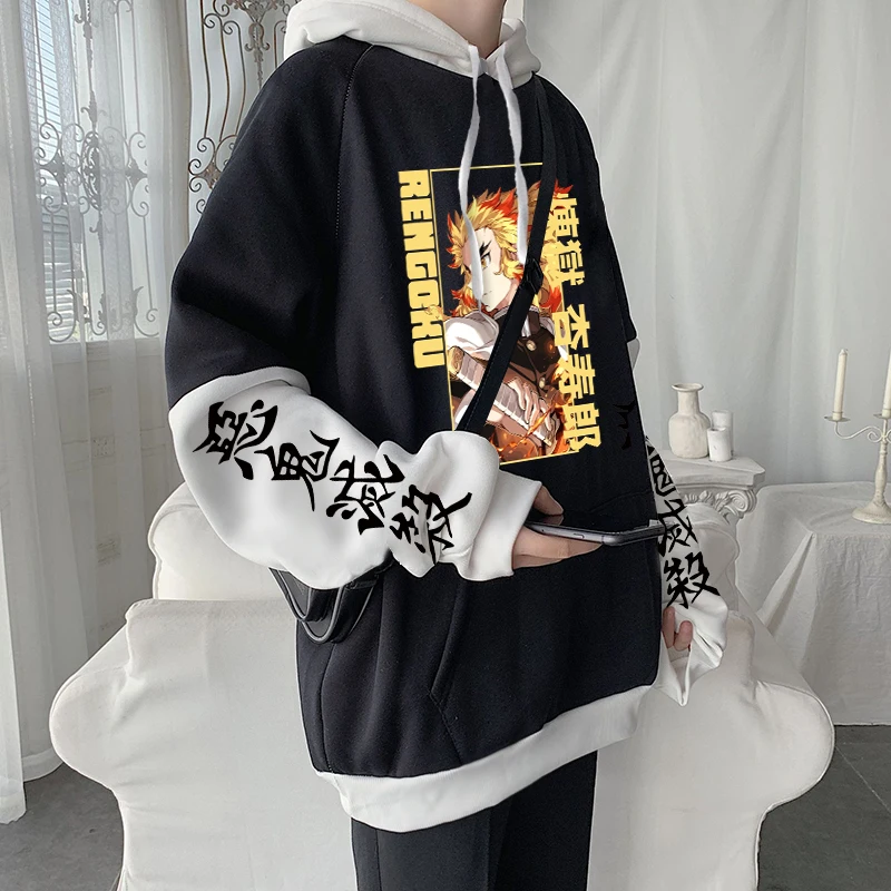 Demon Slayer Anime Hoodies Men Harajuku Cool Kyoujurou Rengoku Cartoon Streetwear Long Sleeve Plus Size Casual Winter Sweatshirt