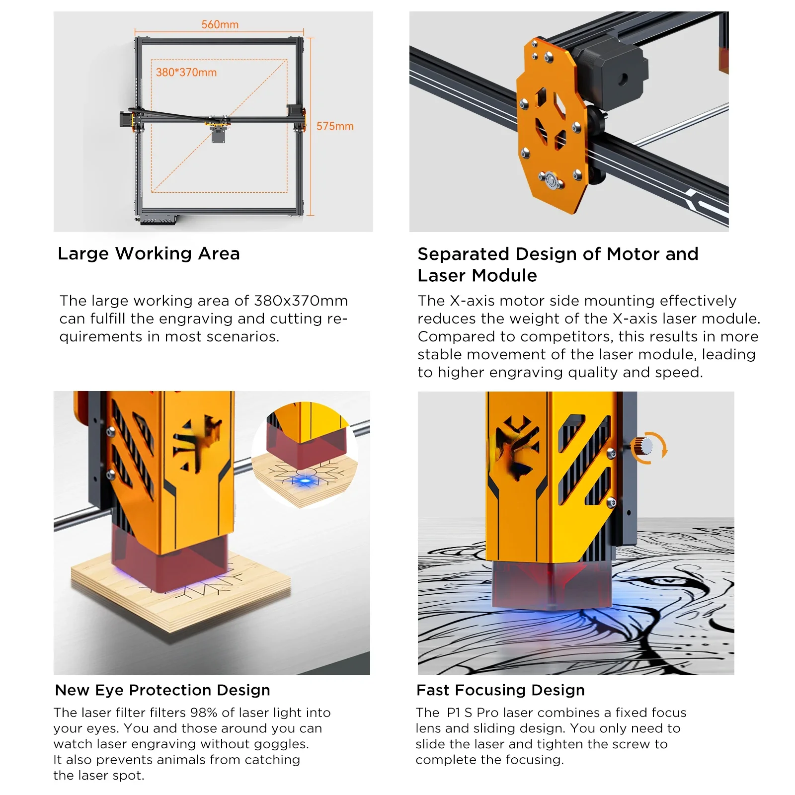 Pro Laser Engraver CNC Blue Laser Cutting Machine 6W Laser Z-Axis Lifting Module  0.01 Engraving Accuracy with Fixed