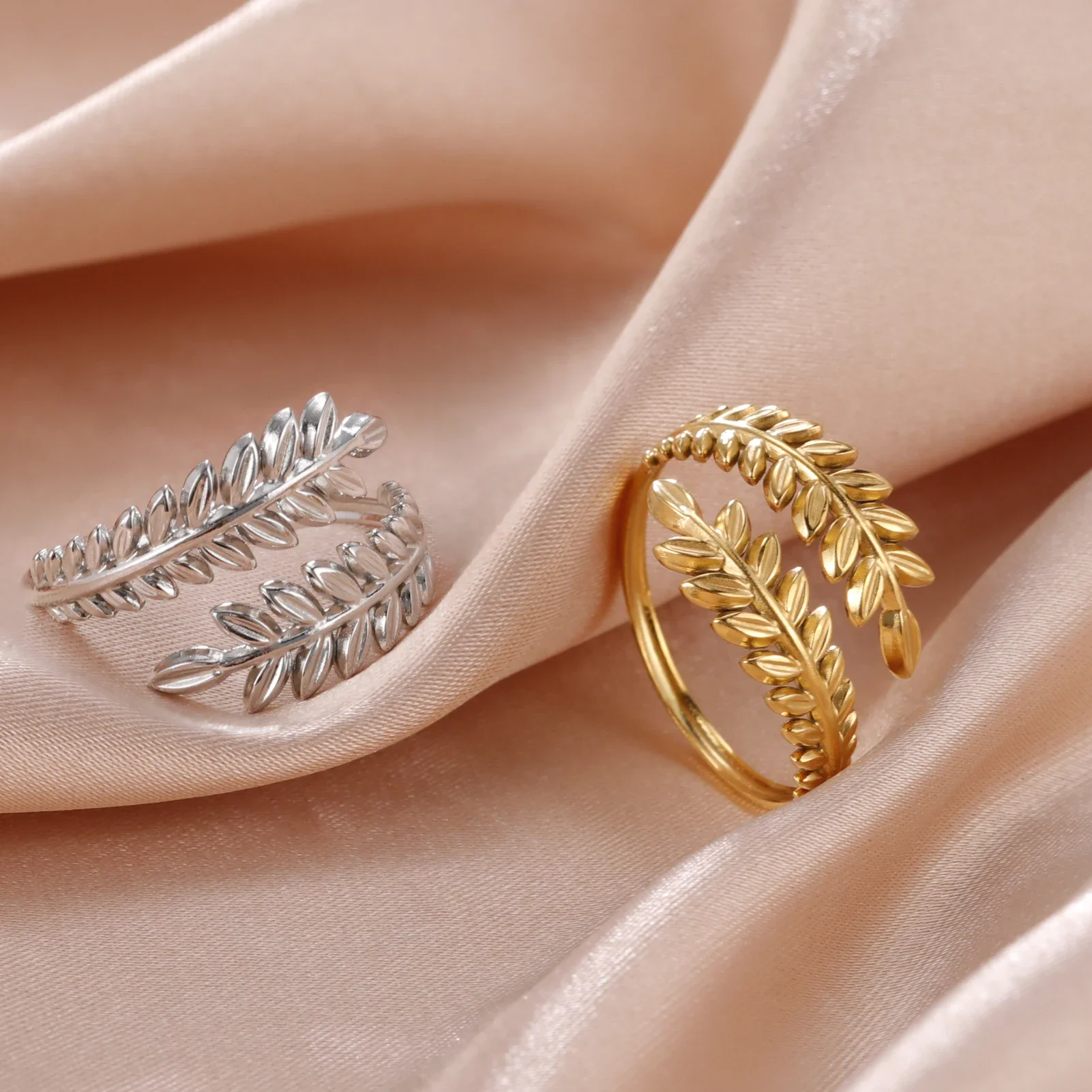 Edelstahl Offene Ringe für Frauen Geometrisches Herz Weizenähren Verstellbarer Fingerring Modeschmuck Geburtstagsgeschenk Großhandel – Detail 16