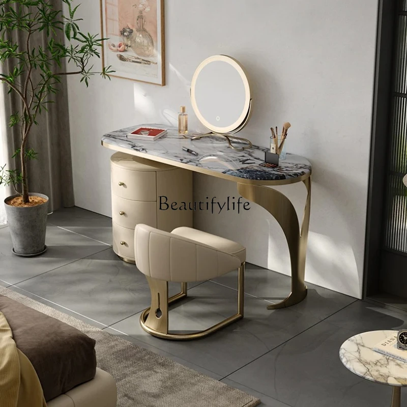 

High-end Italian natural marble dressing table makeup table light luxury