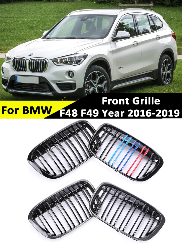 Carbon Fiber Grille Front Air Bumper Kindey Double Single Line 3-color Grill Styling Parts for BMW X1 F48 F49 2016-2019 XDrive