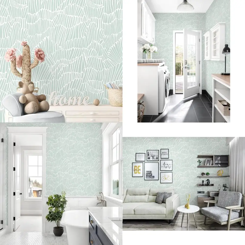 ورق جدران بوهو مخطط باللونين الأخضر والأبيض الحديث قابل للإزالة للداخلية الاستوائية الساحلية