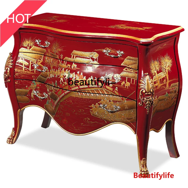

Ming and Qing Classical Modern New Chinese Style Red, Black and Gold Study Locker Ornament Entrance Cabinet