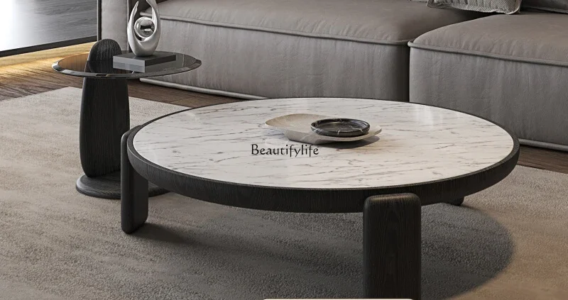 

Italian minimalist marble coffee table round coffee table high and low combination