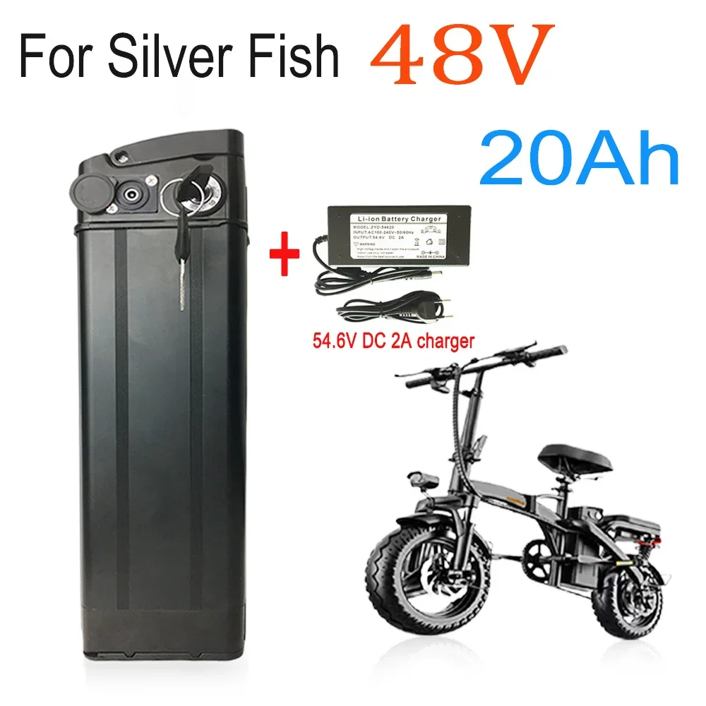 

Bicycle battery 48V 20AH Silver Fish Batterie Akku for 350W 500W 750W 1000W Li-ion Battery Pack With charger