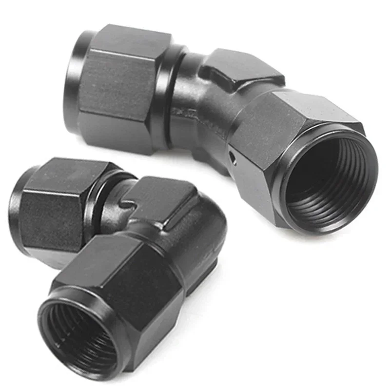 Adaptadores de tubo de rosca hembra a extremo de manguera para línea trenzada, accesorios de manguera de codo giratorio de 90 grados, negro, AN4, AN6, AN8, AN10, AN12, 4 Uds.