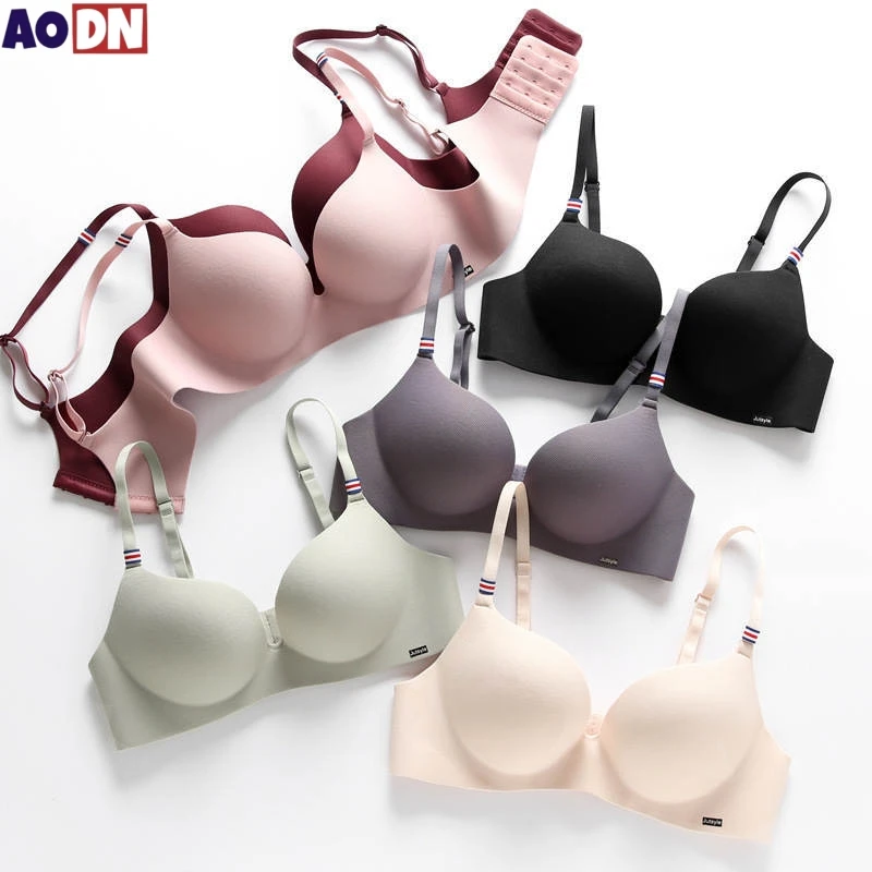 Sexy One Piece Girls\' Bra Comfort Ice Silk Women\'s Underwear Adjustable Back Buckle Gathered Bralette Wireless Brassiere