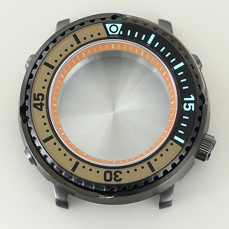 Gun color 43mm 20ATM Watch Case For Modified Mini Tuna Canned C3 bezel For NH35 NH36 NH38 4R36 Movements With Sapphire Crystal
