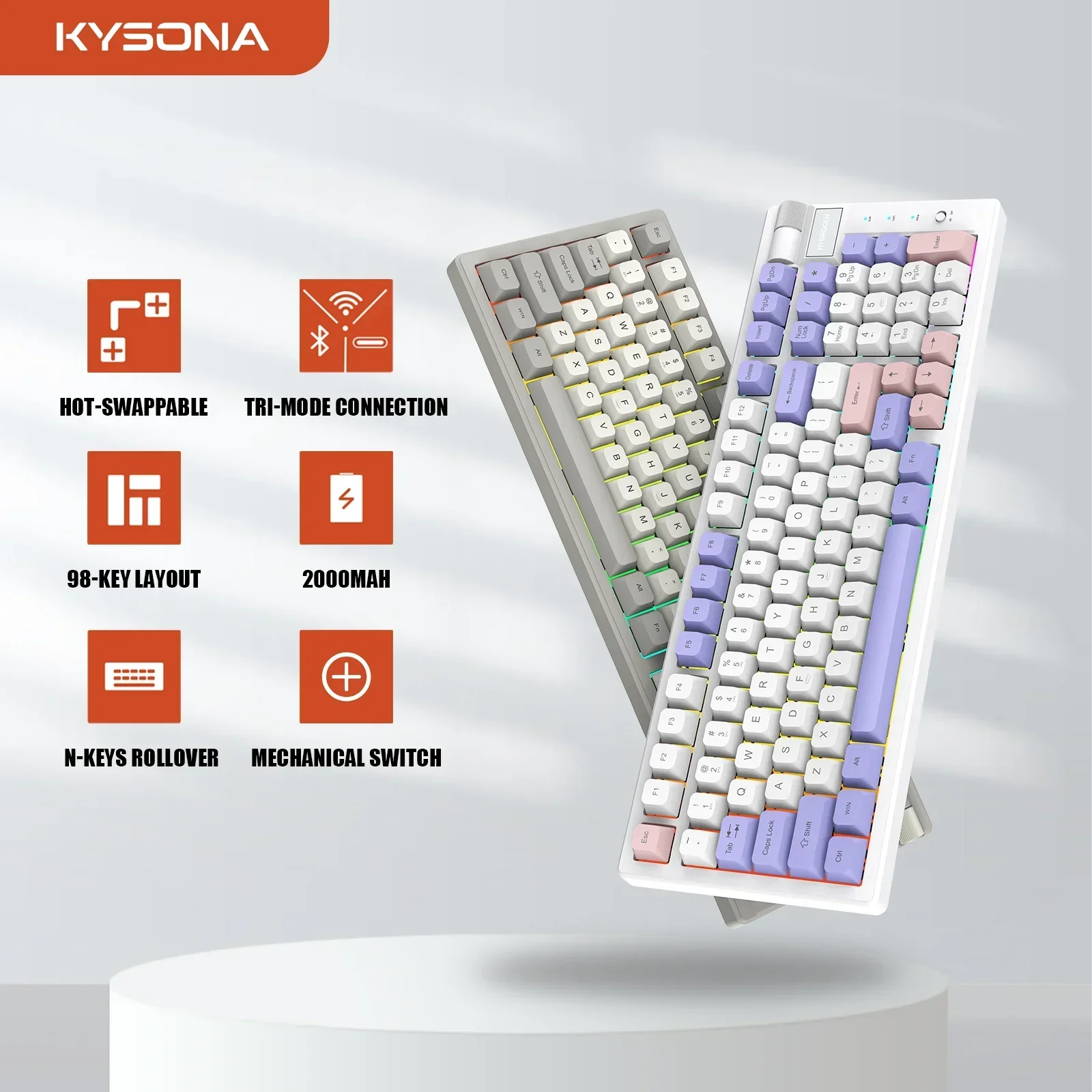Kysona سماعة لاسلكية تعمل بالبلوتوث لوحة المفاتيح الميكانيكية الوسائط المتعددة مقبض الساخن قابل للتبديل الكمون المنخفض لوحة مفاتيح الألعاب اللاسلكية ألعاب الكمبيوتر المحمول