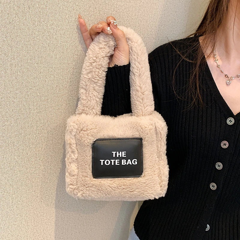 Women Small Plush Tote Bag Fashion Soft Lamb Wool Warm Handbag For Woman Designer Faux Fur Shoulder Bag Mini Purse Laides 2022