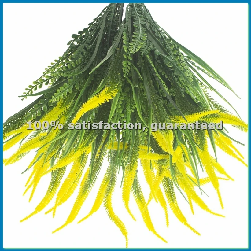 

10 Bundles Artificial Plants Outdoor Grass with Flowers UV Greenery Garden Porch Window Box Decorating Yellow-ABRM