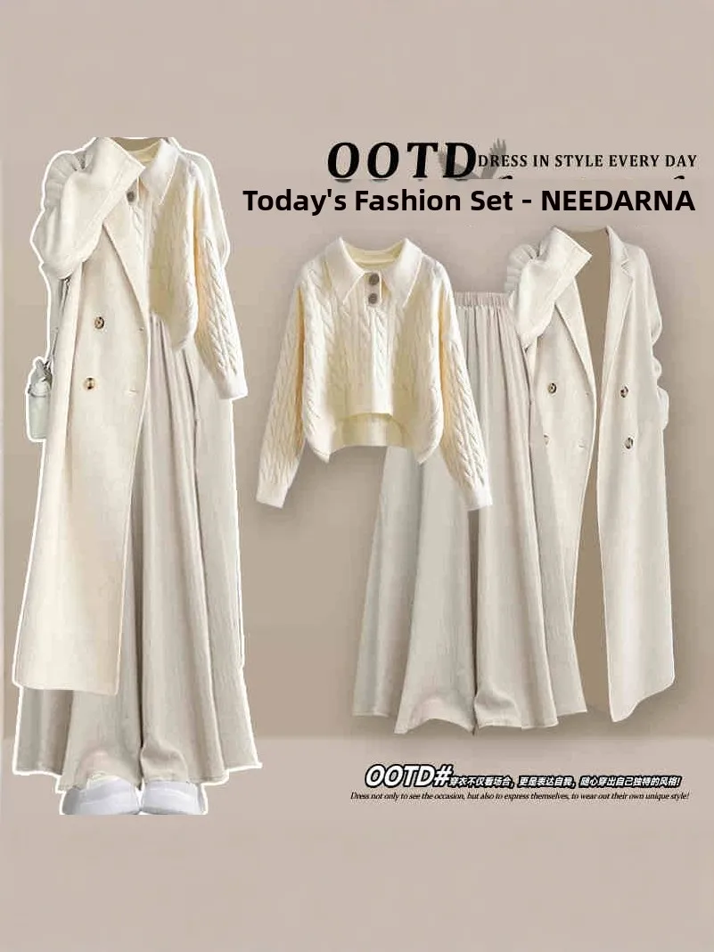 

Spring Faion Thiened Outerwear Sweater Slimming Midi Skirt Tee Piece Set Women's Gentle Ele plus Size Clothing