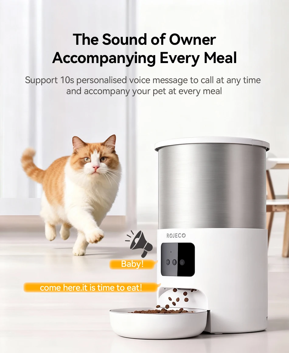 ROJECO 4,5 l automatischer Katzenfutterspender aus Edelstahl, WiFi-App, Fernbedienung, Sprachaufzeichnung, intelligenter Hundefutterspender, Heimtierbedarf – Detail 9