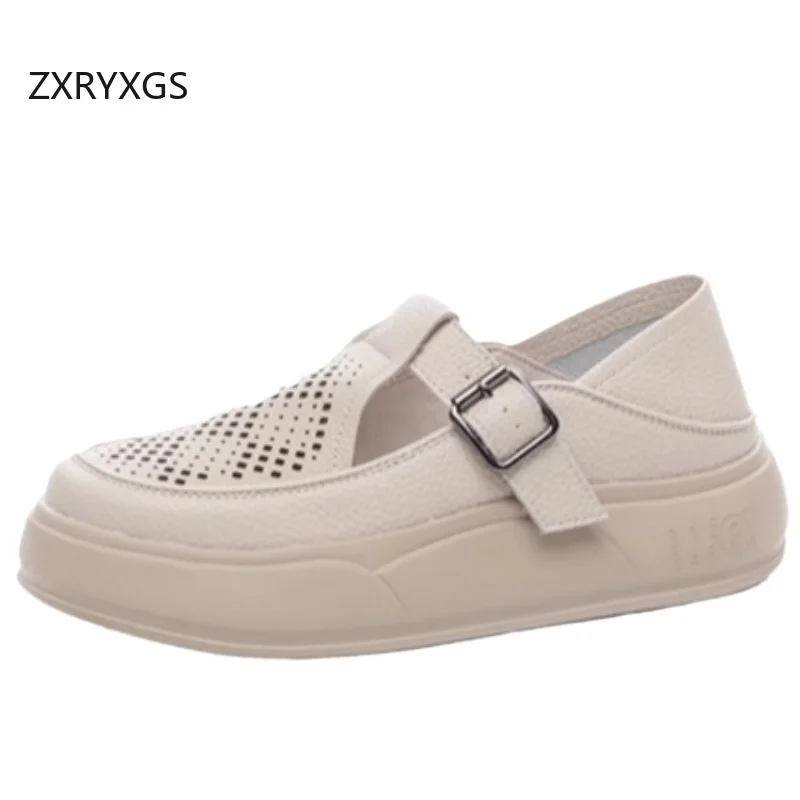 

ZXRYXGS/2025 новые весенне-летние дышащие сандалии, лоферы, женская обувь из натуральной кожи, повседневная обувь на плоской подошве на толстой подошве