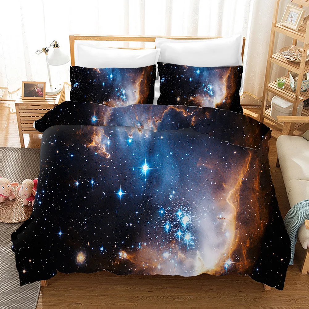 

Starry Sky Duvet Cover Set Blue Orange Galaxy Starry Sky Theme Twin Bedding Set Microfiber Double Queen King Size Quilt Cover