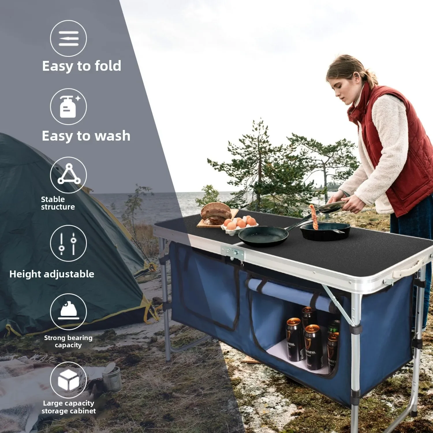 캠핑테이블 Storage Table Outdoor Travel Camping Night Market Stall Foldable Table Lightweight Househol Multi-functional Picnic Table