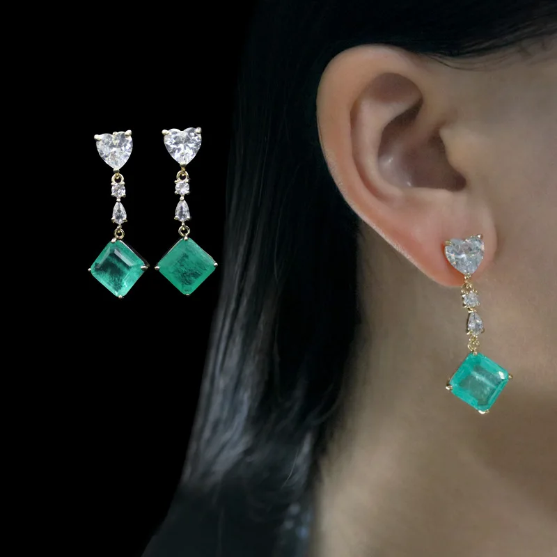 

HIBRIDE Love Heart Shaped Cubic Zircon Crystal Dangle Drop Long Earrings For Women Bridal Wedding Party Accessories Bijoux E-59