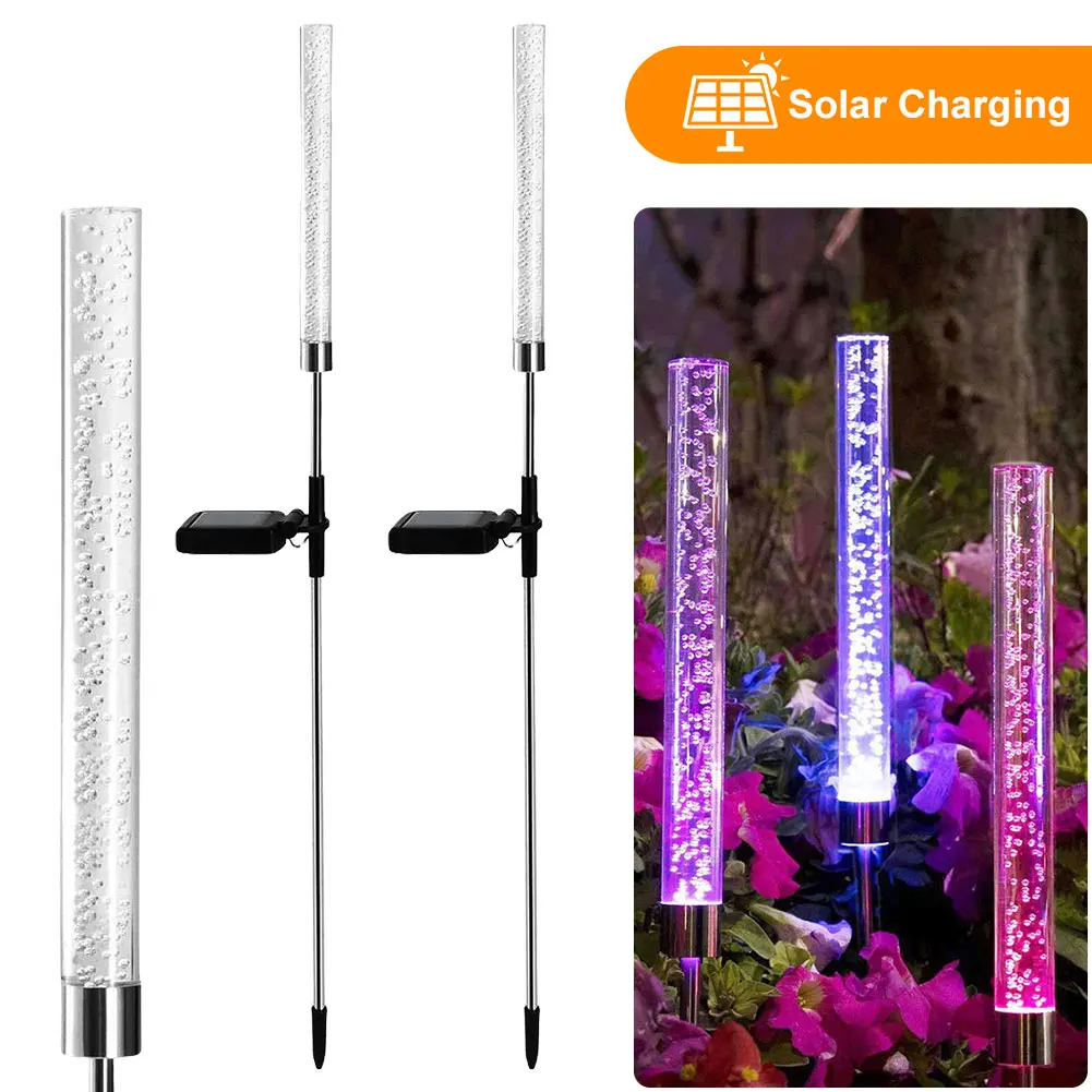 

2Pcs Solar Garden Lights Decorative Bubble Stake Light Auto ON/OFF Solar Bubble Light Outdoor Spike Light for Lawn Garden