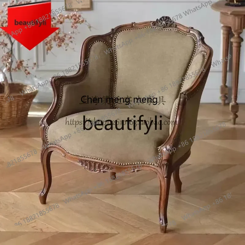 D32 French solid wood antique single high-end villa size living room bedroom leisure sofa chair