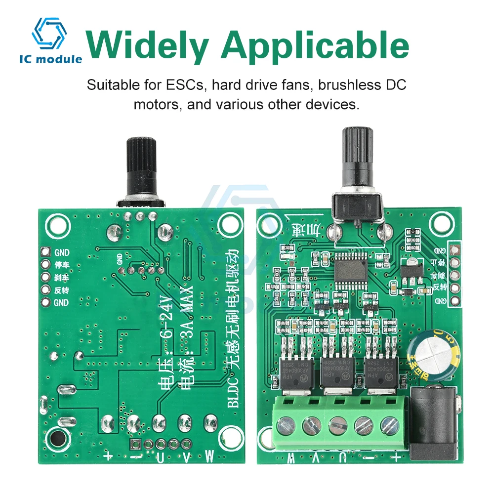 Three-Phase Brushless DC Motor Driver Board DC 5-24V 75W ESC Driver Board Speed Control module for HDD Fan Industrial Cooling