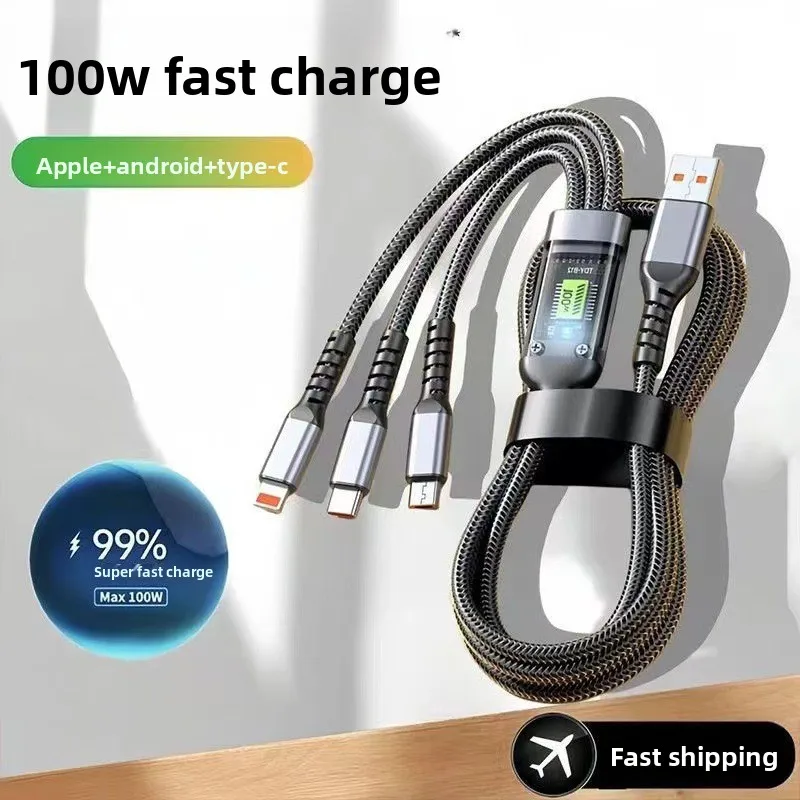 

100w suitable for huawei xiaomi apple android digital display one to three mobile phone charging cable three-in-one fast chargin
