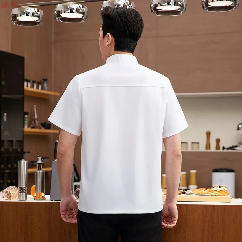 سترة صيفية رفيعة قابلة للتنفس بأكمام قصيرة من القماش الشبكي لتقديم الطعام في الفنادق والمطاعم والمقصف والمعجنات وملابس المطبخ