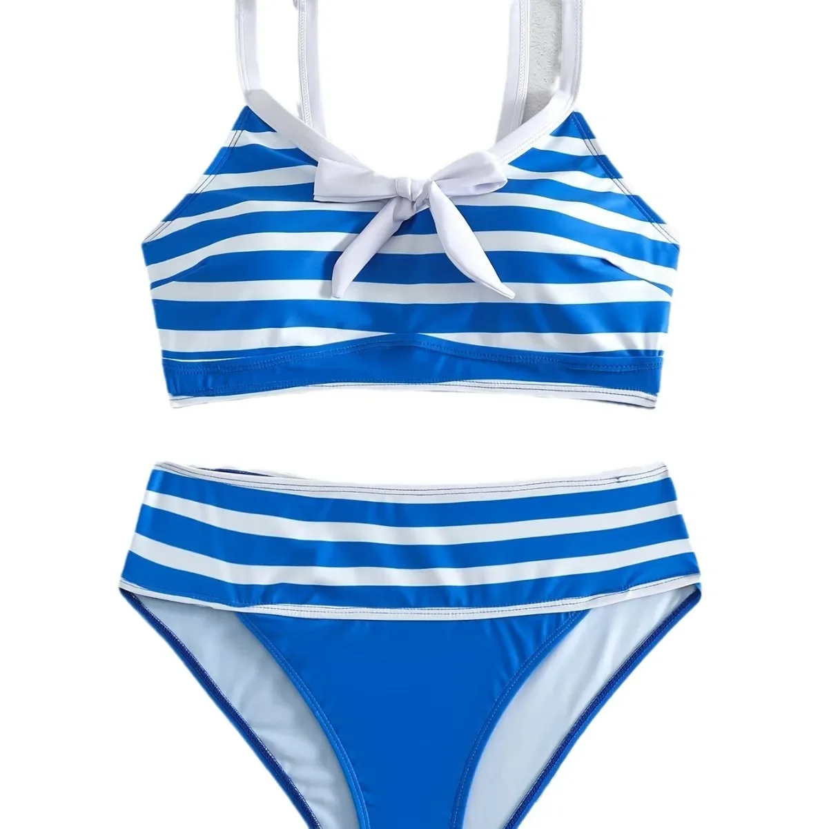 Sexy azul listra cintura alta biquíni 2024 maiô feminino banho arco biquinis conjunto brasileiro beachwear maiô biquini