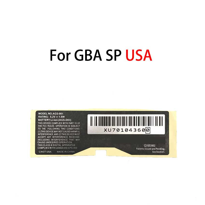 YuXi For Gameboy Advance Label Battery Cover Sticker For GBC GBP GBA AJ AH for GBA SP 001 101 Console Shell Back Tag