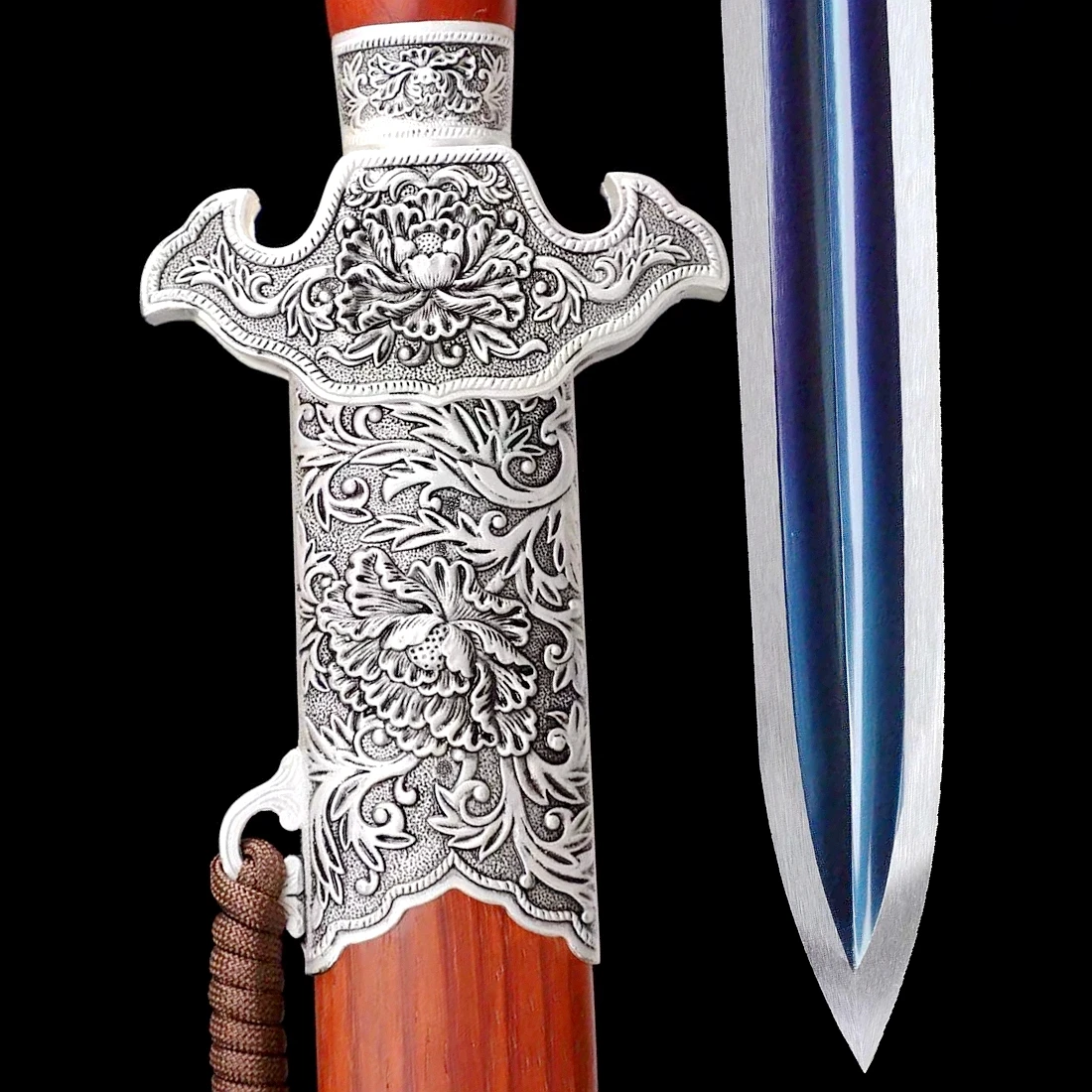 Espada de peonía TaiChi de artes marciales chinas de madera roja, hoja de acero de alto carbono azul, Tang completo, KungFu, WuShu, Tai Ji, funcional, Dao Jian