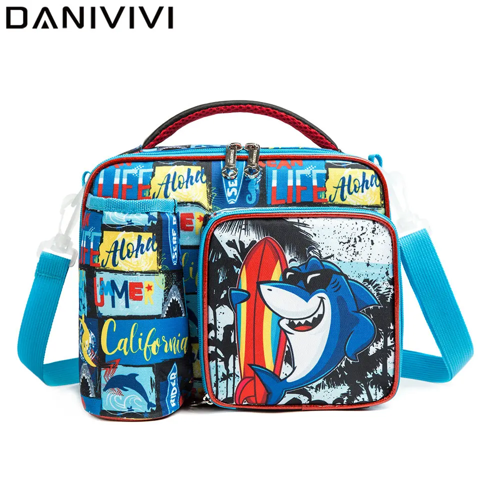 New Kid's Lunch Box Shark Pattern Oxford School Lunch Box for Boys Lancheira Infantil Loncheras Para Comida with Bottle Pocket