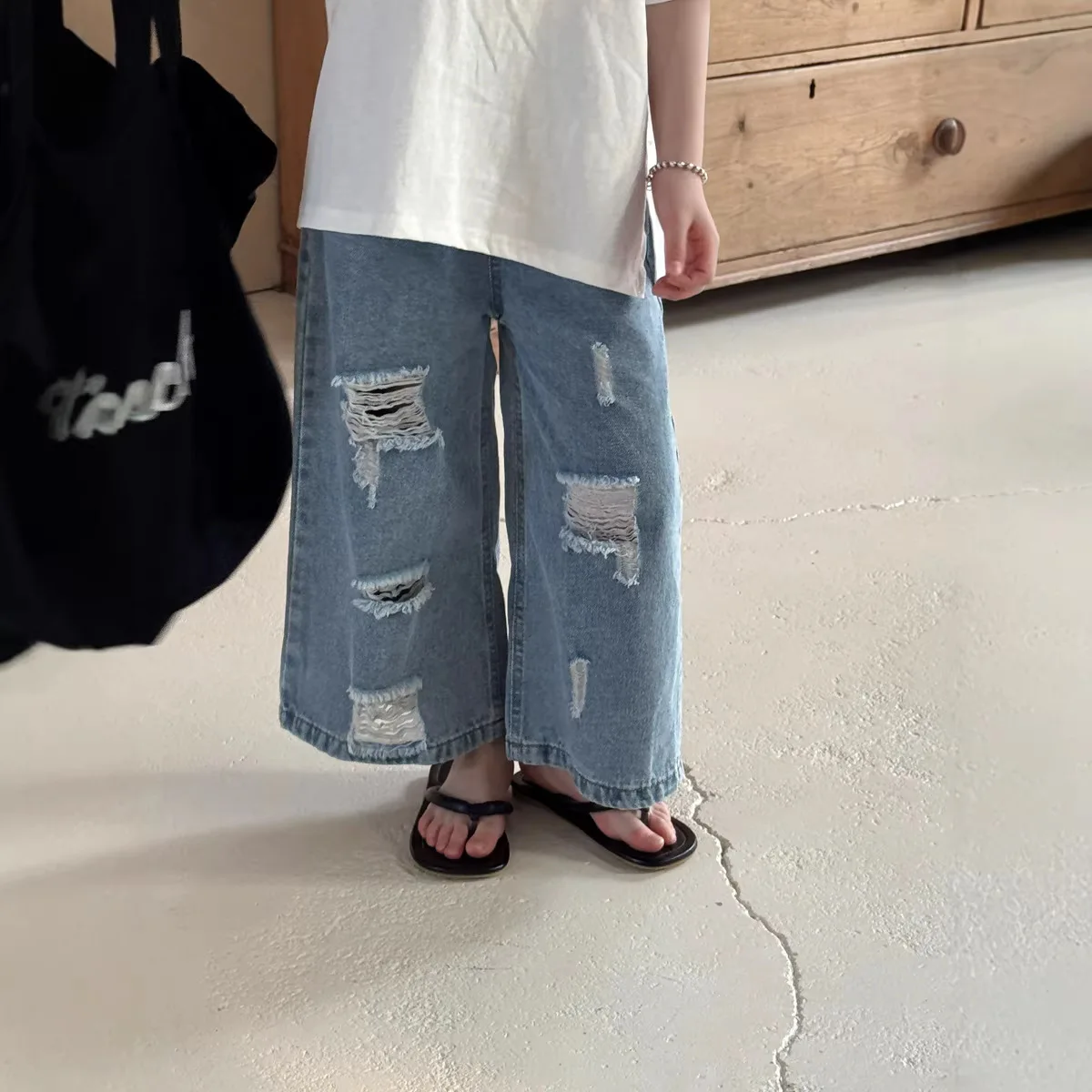 

Spring Summer New Korean Style Loose Casual Wide Leg Jeans 2026 Children Clothing Girls Fashion Personality Versatile Jeans