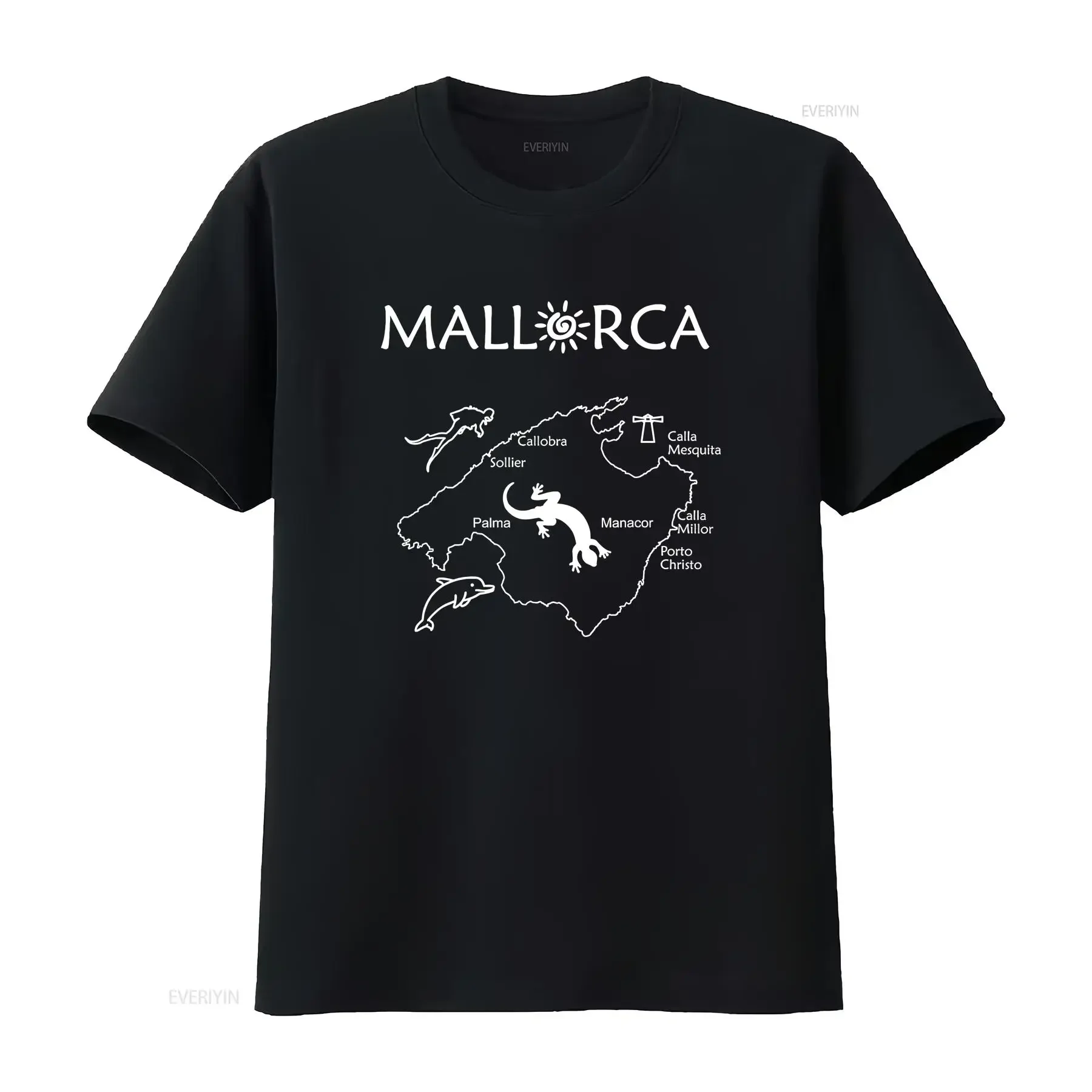 Mallorca Map T Shirt Your travel guide  vintage Washed Unisex homme fashion Stretched Soft Slightly Top For Everyday Wear