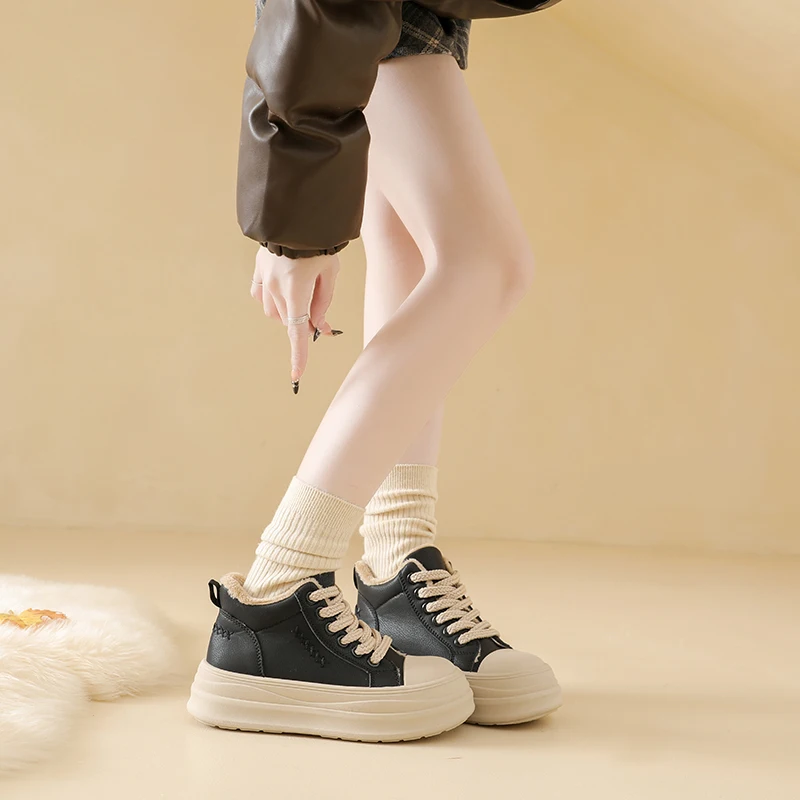 أحذية ثلج، أحذية رياضية مبطنة بالقطن مع صوف للدفء، أحذية نسائية كاجوال للاستخدام الخارجي، XQ-T2686