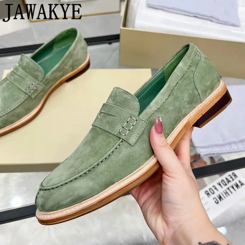 

JAWAKYE Suede Leather Men's Lazy Loafers Thin Sole Casual Business Shoes Daily Derby Shoes Zapatos Para Hombres